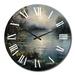 Design Art Mysterious Misty Sunset Over Teal Lake IV Metal Wall Clock Metal in Blue/Gray/Green | 29 H x 29 W x 1 D in | Wayfair CLM90505-C29