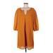 Daniel Rainn Casual Dress - Mini V Neck 3/4 sleeves: Orange Solid Dresses - Women's Size Medium