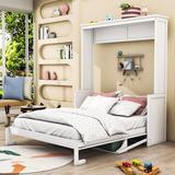 Wildon Home® Jynna Queen Wooden Murphy Bed w/ Shelf Wood in White | 86.9 H x 69.6 W x 85.8 D in | Wayfair 7004C11AD29E4742B4F24D9CF697F04F