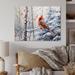 Winston Porter Canada Red Cardinal Bird Winter Wonderland I - Animals Metal Wall Art Metal in Red/White | 12 H x 20 W x 1 D in | Wayfair