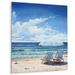 Dovecove Beach Sandy Escape Pointillism II - Nautical & Beach Metal Art Print Metal in Blue | 32 H x 24 W x 1 D in | Wayfair