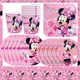 Fournitures de ixà Thème Disney Minnie Mouse Bannière Ballon Tasses Assiettes Serviettes pour