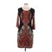 Ronni Nicole Casual Dress - Sheath Scoop Neck 3/4 sleeves: Burgundy Print Dresses - Women's Size 10