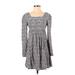 Jessica Simpson Casual Dress - A-Line Square Long sleeves: Gray Dresses - Women's Size Small