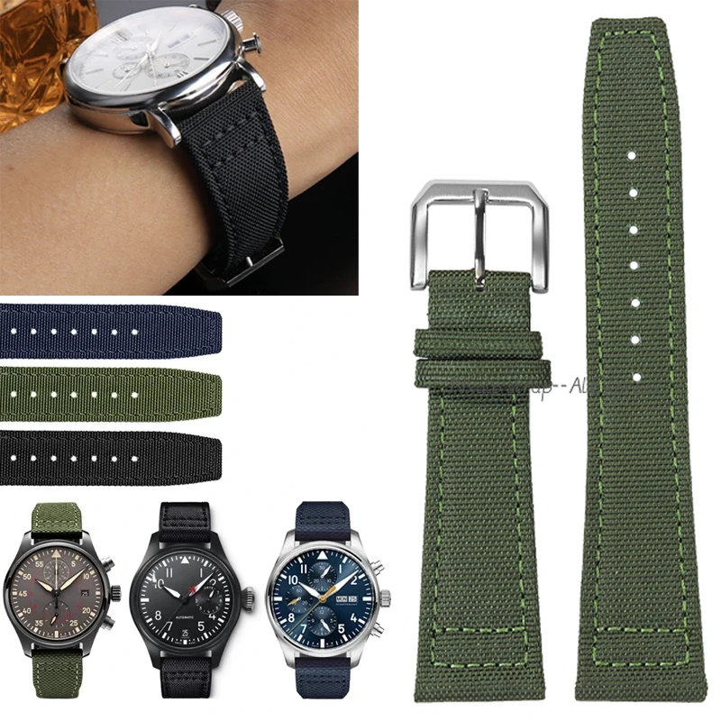 Nylon Canvas Armband für IWC PILOT Portugal Portugieser IW3777 Stoff Uhrenarmband 20mm 21mm 22mm Armband Rindsleder Handgelenk Gürtel Image