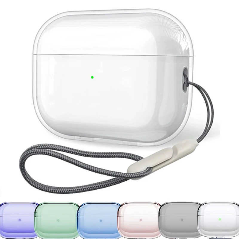 Transparente, weiche TPU-Kopfhörerhülle für AirPods Pro 2. 2022, mit Anti-Verlust-Hängeseilband, für Airpods Pro 2, Silikonhülle Image