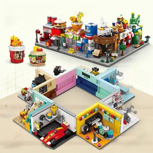 Mini Street View Stadt Architektur Bausteine Snack Store Shop Haus Modell Ziegel Puzzle montiert