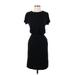 Banana Republic Factory Store Casual Dress Crew Neck Short sleeves: Black Print Dresses - Women's Size 2X-Small Petite