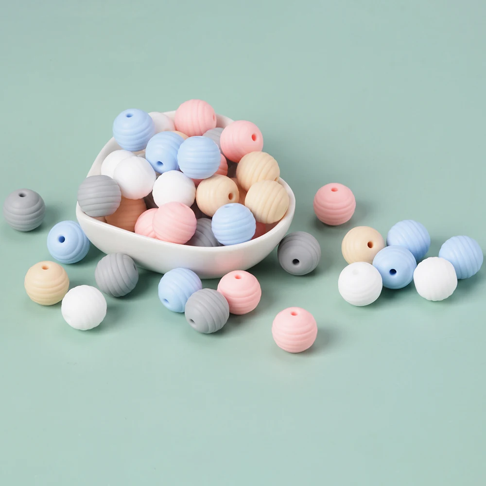 45 stücke 15mm Baby Streifen Silikon Perlen Lebensmittel qualität DIY Zahn Spielzeug Schnuller Halter Schnuller Kette bpa-freie Silikon Beiß perlen Image