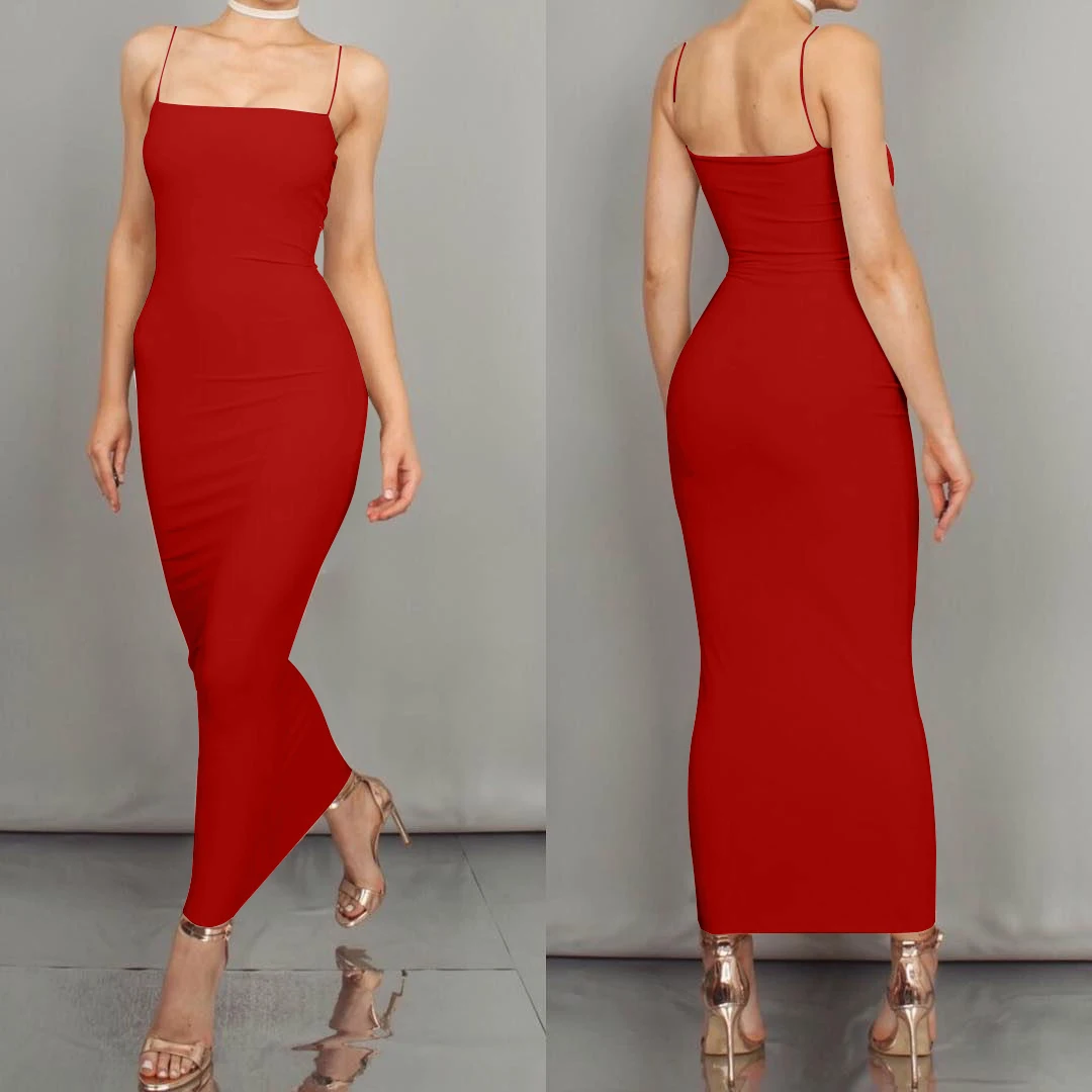 JZ461 Abito da donna nuovo estivo Abiti lunghi con bretelle Club Abito sexy con bretelle