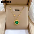 Dieyuro 316l Edelstahl Herz grün Kristall Anhänger Halskette für Frauen Mädchen neuen Trend Luxus