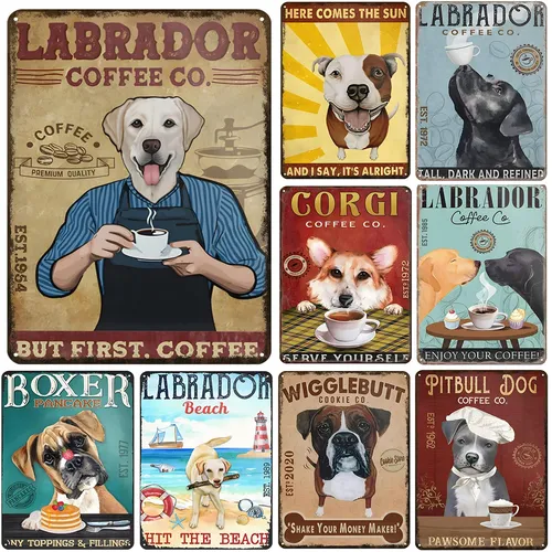 Labrador Corgi Boxer Hunde Kaffee Co. Metall Zinn Zeichen Poster Platte Wand dekoration für Bars