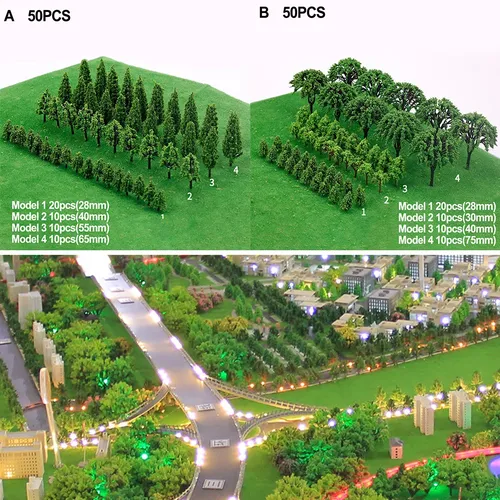 50pc Zug künstliche Miniatur Baum Kunststoff Modell Landschaft Eisenbahn Dekoration Gebäude