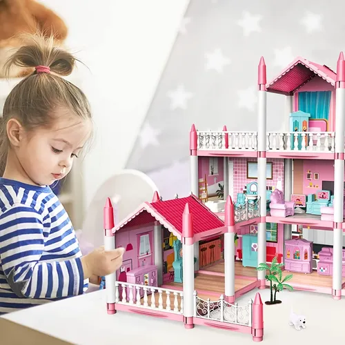 Kinder puppenhaus DIY Rollenspiele um zusammen gebaute Spielzeugs ets Spielzeug haus zubehör und