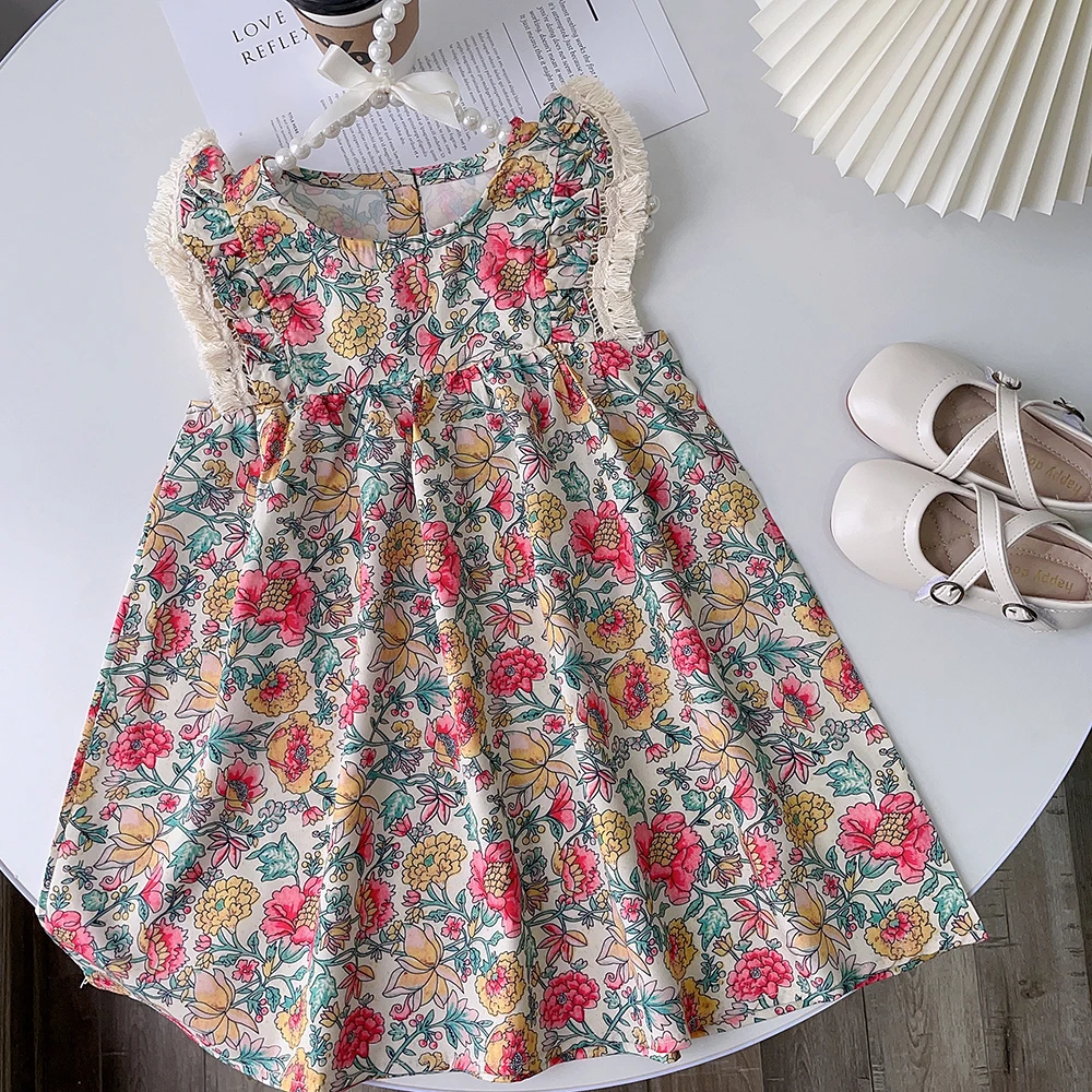 Melario Quaste Mädchen Blumen Kleider Neue Mode Süße Kinder Blumen Kostüme Kinder Ärmellose Vestidos Kleinkind Baby Kleidung Image