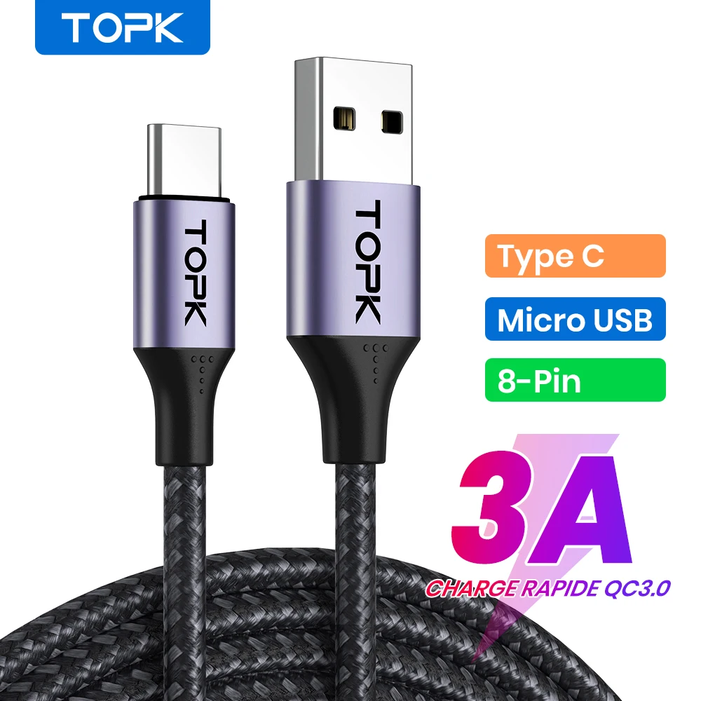 TOPK 3A Micro USB Typ C Kabel iPhone Ladegerät Ladekabel Schnellladung Handykabel Draht für Xiaomi Redmi Note 10 9 Image