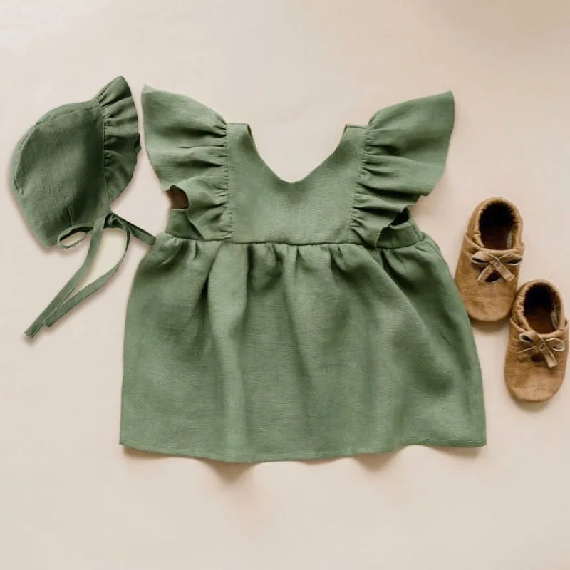 Neugeborene Mädchen Sommer Kleidung Leinen Gestreiften Baby Mädchen Kleid Für 0-3Y Kleinkind Mädchen Kleidung Baby Geburtstag Party Kleid Image