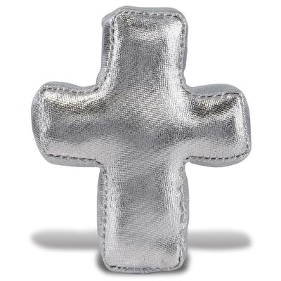 DolliBu Small Silver Cross Plush – Mini Cross Ornament - 3 inches