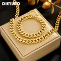 Dieyuro 316l Edelstahl Gold Silber Farbe dicke Kette Halskette Armbänder für Frauen Mädchen Mode