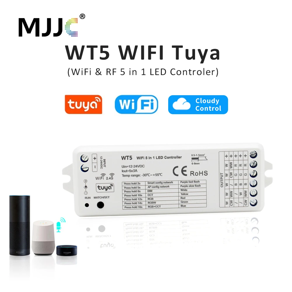 Tuya RGBCCT LED Controller 12V 24V DC 2,4G RF Drahtlose Fernbedienung RGBWW RGB CCT Fahrer WIFI dimmer Unterstützung Alexa Echo WT5 Image