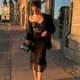 Sexy schwarze Spitze Kleid Datum Nacht Outfits für Frauen Spaghetti träger rücken frei Split Midi