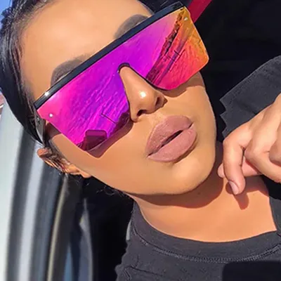 Übergroße Flat Top Sonnenbrille Männer Schwarz Fashion Square One Piece Sonnenbrille Vintage Retro Spiegel Shades Frauen