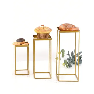 Leeseph Mini-Serviertablett, 3er-Set, Cupcake-Ständer, Metall-Riser-Racks/Food-Display-Ständer, rechteckige Servierplatte, Metall-Tablett