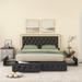 Queen Upholstered Bed Frame with 4 Storage Drawers and LED Headboard