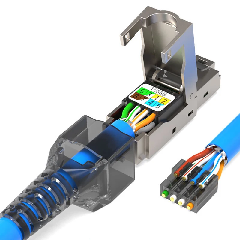 CAT7 RJ45-Stecker 50U, keine Crimpwerkzeuge erforderlich, Netzwerkkabel, Cat6A, Cat5e-Wiederverwendungsmodul, abgeschirmt, FTP 8P8C Crimp Image
