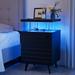 LED Nightstand LED Bedside Table End Tables Living Room with 4 Acrylic Columns, Bedside Table with Drawers for Bedroom