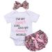 Babibeauty 3PCS Newborn Baby Girl Romper Jumpsuit Bodysuit +Pants Shorts+Headband Outfit Set (6-12 Months)