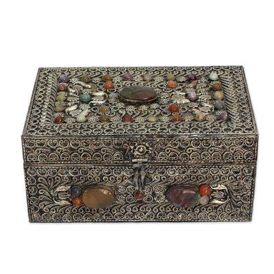 'Mughal Paradise' - Handmade Repousse Brass Jewelry Box
