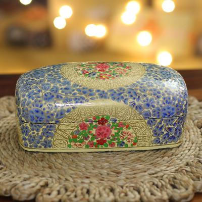 'Hand-Painted Floral-Themed Wood Papier Mache Decorative Box'