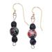 Charming Flora,'Floral Black Recycled Glass Beaded Dangle Earrings'
