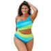 Plus Size Women's One Shoulder Color Block Cutout One Piece Swimsuit by Swimsuits For All in Bright Sparkle (Size 18)