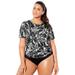 Plus Size Women's Chlorine-Resistant Twist Back Swim Tee by Swimsuits For All in Black Abstract (Size 8)