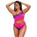 Plus Size Women's One Shoulder Color Block Cutout One Piece Swimsuit by Swimsuits For All in Warm Sparkle (Size 12)