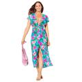 Plus Size Women's Twist Front Mesh Cut-Out Cover Up Dress by Swimsuits For All in Emerald Isle Hibiscus (Size 14/16)