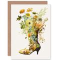 Wildflower Bouquet in High Heel Boot Glass Vase Flowers Nature Birthday Sealed Greetings Card