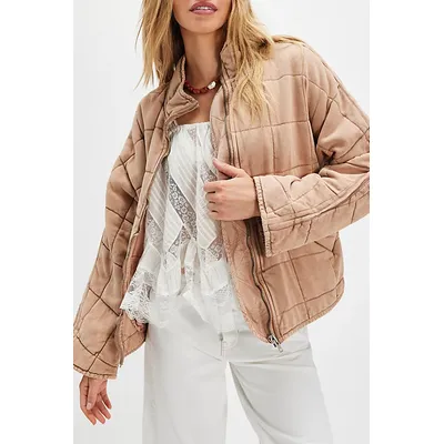 Dolman Quilted Knit Jacket at Free People in Champagne Diamonds, Size: XS