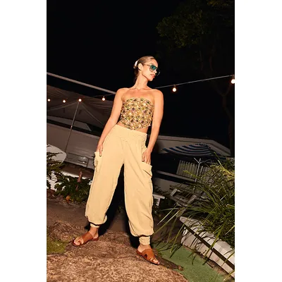 Flexin' Low-Rise Smocked Trousers by free-est at Free People in Pampas, Size: Large
