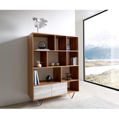 DELIFE Highboard Kleo 115x150 cm Akazie Natur 2 Türen V-Fuß Edelstahl, Highboards Image