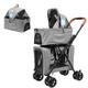 2-Layer Pet Stroller with Detachable Upper Carrier - Foldable Double Pet Travel Pushchair - 4 Wheels Travel Shopping Walking Carrier Cage for Small Medium Dogs Cats,Grey