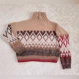 Anthropologie Sweaters | Anthro Wool Alpaca Sweater Chunky Mock-Neck Sweater L Italian / Aztec | Color: Cream/Tan | Size: L