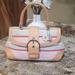 Coach Bags | Coach Soho Hampton Multicolor Stripe Canvas Leather Satchel Bag W/ Daisy | Color: Pink/Tan | Size: 11" X 8" X 4"