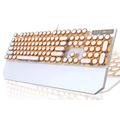 Camiysn Typewriter Style Mechanical Keyboard, Retro Punk Gaming Keyboard with Gold LED Backlit, Cute Wired Keyboard,104 Keys Full Size Keyboard, Uique Round Keycaps for Windows/Mac/PC(White&Gold)