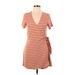 Hem & Thread Casual Dress - Mini Plunge Short sleeves: Orange Print Dresses - Women's Size Large