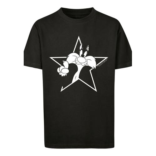 „Kurzarmshirt F4NT4STIC „“Kinder Looney Tunes Sylvester Mono Star -BLK with Kids Basic Tee““ Gr. 122/128, schwarz (black) Jungen Shirts T-Shirts“