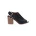 Forever 21 Heels: Slingback Chunky Heel Bohemian Black Solid Shoes - Women's Size 7 - Peep Toe
