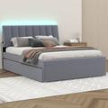 Latitude Run® Merthie Full Size Platform Bed w/ Trundle Wood & /Upholstered/Velvet in Gray | 40.2 H x 56.3 W x 76 D in | Wayfair